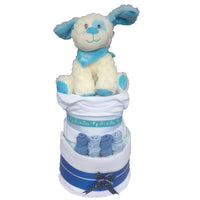 little puppy nappy cake, baby boy nappy cake, gifts for new baby Ireland, blue puppy nappy cake, baby boy