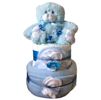 2 tier deluxe nappy cake blue, boys nappy cake, boys baby shower, nappy cakes ireland, baby gifts ireland, nappycakesie, baby boy present