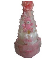 2 tier deluxe nappy cake, pink nappy cake, baby girls nappy cake, baby girl gift, newborn gift, nappycakesie