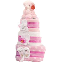 pink nappy cake, luxury nappy cake, girls nappy cake, new baby girl gift, baby gifts ireland, nappycakesie