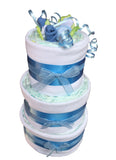 blue nappy cake, blooms nappy cake, baby bouquet nappy cake, baby gifts, baby hamper, blue baby gift, baby boy, baby gifts ireland, nappy cakes ireland