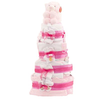 4 tier deluxe nappy cake, deluxe girls nappy cake, pink nappy cake, baby girl gift, baby shower, 
