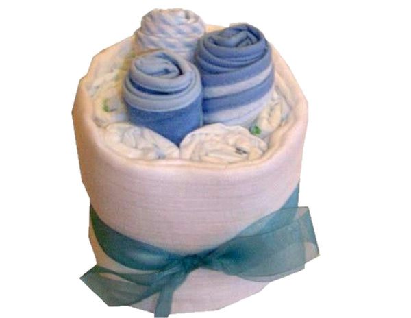 baby nappy cake, mini nappy cake, baby boys nappy cake, 1 tier blue nappy cake, nappycakesie, baby gifts ireland, baby gifts