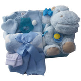 Teddy Hamper for a boy, baby boy gift, new baby boy hamper, blue hamper, new baby blue hamper