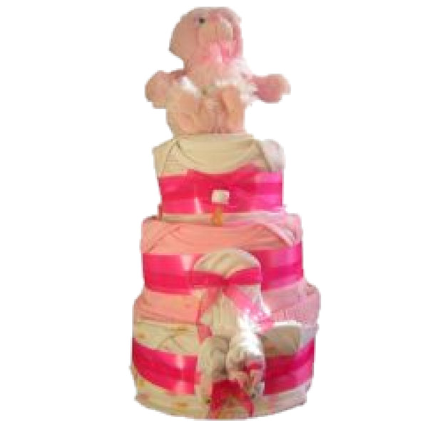 deluxe pink nappy cake, girls nappy cake, baby shower gift, nappy cake gift, baby girl gift, newborn baby girl, nappycakesie