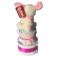 pink puppy nappy cake, new baby girl gift, new baby nappy cake, pink nappy cake, baby gifts ireland, baby gifts girl, nappy cakes ireland, nappy cake gifts