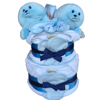 Twin boys nappy cake, twins baby gift, twins nappy cake, blue nappy cake, blue boys nappy cake, twin boy gifts ireland, baby gifts ireland