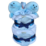 Twin boys nappy cake, twins baby gift, twins nappy cake, blue nappy cake, blue boys nappy cake, twin boy gifts ireland, baby gifts ireland