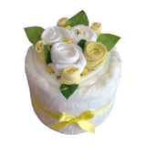 lemon towel cake, unisex baby gift, baby shower gift, baby gifts ireland, towel cake gifts, nappycakesie