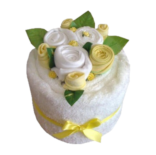 lemon towel cake, unisex baby gift, baby shower gift, baby gifts ireland, towel cake gifts, nappycakesie