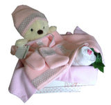 baby girls hamper, pink teddy hamper, new baby hamper, baby girl gifts, new baby gifts, baby gifts ireland, nappycakesie